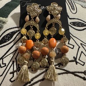 Gold and Orange Dangle Earrings
